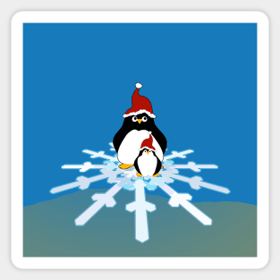 Christmas Penguins on Snowflake Sticker